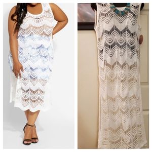 Ashley Stewart Jolie & Joy Branded Crochet Swimwear Coverup Midi Dress